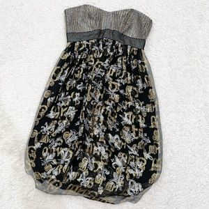 Nicole Miller Fleur de Lis Metallic Dress Silver 0